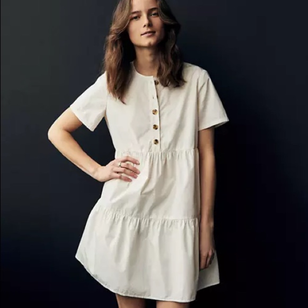 Madewell Button-Front Short-Sleeve Tiered Dress